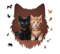 Cute Kitten Black and Orange Cat Jigsaw Puzzle 175PCS Wolf Head Design Puzzle Wooden Jigsaw Puzzles for Adults Families