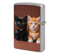 Cute Kitten Black and Orange Cat Lighter Case Metal Double-Sided Lighter Cover Pocket Lighters Sleeve Windproof Lighters Accessories for Men Women