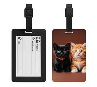 Cute Kitten Black and Orange Cat Luggage Tag TPU Waterproof Travel Name Tag with Card Holder for Women Men Suitcase Identifier Cute Travel Essentials