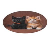 Cute Kitten Black and Orange Cat Round Area Rug Non Slip Backing Doormat Water Absorbent Plush Throw Low-Pile Non-Slip Floor Mat Carpet for Living Room Bedroom Entryway Nursery Room 60 * 60cm