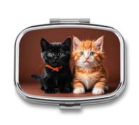 Cute Kitten Black and Orange Cat Travel Pill Organizer A Daily Pill Box for Supplements 2 Compartment Pill Case Convenient for Carrying and Storing Medicines Box