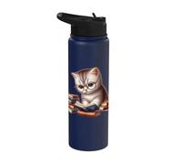 Cute Kitten Bookworm Adorable Cat with Glasses Reading Book Stainless Steel Insulated Water Bottle