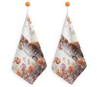 Cute Kitten Butterfly 2PCS Kitchen Hand Towels Super Soft Kitchen Towel with Hanging Loop Absorbent Microfiber Cleaning Cloth Quick Drying Dish Towels for Washing Dish Rags Tea Towel Decorative Dishcl