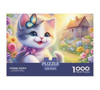 Cute Kitten Butterfly Challenging Puzzles 1000 Pc - Kitten Butterfly Garden for Men And Women Recycled Paper Educational Game Challenge70x50cm/1000pcs