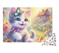 Cute Kitten Butterfly Jigsaw Puzzle Beasts 1000 Pieces 100% Recycled Board Extra-thick for Family Stress Gift Puzzle 38x26cm/1000pcs