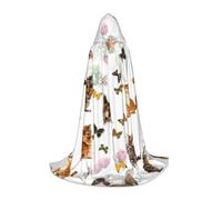 Cute Kitten Butterfly Print Hooded Wizard Robe Halloween Cloak Medieval Renaissance Cosplay Christmas Party Outfits
