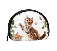 Cute Kitten Butterfly Printed Mini Coin Pouch, Shell Shape Zip Around Wallet, Small Zipper Pouch for Cash, Cards, Keys, Lipstick, Storage Pouch, Travel Organizer