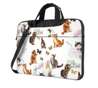 Cute Kitten Butterfly Printed Waterproof Laptop Case Ultra-Thin Portable One-Shoulder Laptop Bag 600d Oxford 13in/14in/15.6in