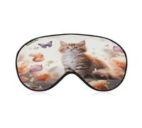 Cute Kitten Butterfly Sleep Mask Soft and Comfortable Night Sleeping Mask Face-Hugging Padded Eye Cover with Adjustable Band for Deep Rest Travel Shift Work