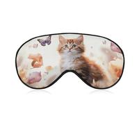 Cute Kitten Butterfly Travel Eye Mask Blackout Eye Mask for Sleeping Airplane Eyemask with Adjustable Strap Sleep Masks for Women Men Soft Night Blindfold Eyemask