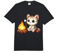 Cute Kitten Camping Vibes Cat Roasting Marshmallows Campfire Comfort Colors Adult Heavyweight T-Shirt