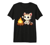 Cute Kitten Camping Vibes Cat Roasting Marshmallows Campfire Premium T-Shirt