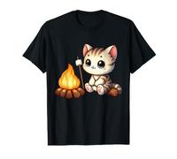 Cute Kitten Camping Vibes Cat Roasting Marshmallows Campfire Value Graphic T-Shirt