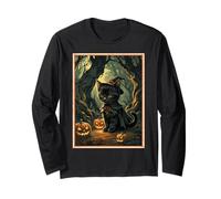 Cute Kitten Cat Halloween Witch Costume Forest Aesthetic Long Sleeve T-Shirt