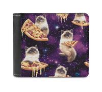 Cute Kitten Cat Pizza Print Bifold Wallet PU Leather Credit Card Holder Wallets Slim Front Pocket Money Clip