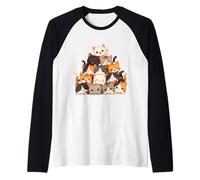 Cute Kitten Cats Anime Kawaii Neko Design for Women Girls Raglan Baseball Tee