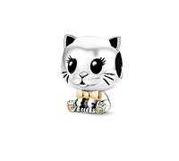 Cute Kitten Charm Compatible with Pandora Bracelets Gold Bowtie Silver Kitty Cat Bead Mom Daughter Granddaughter Auntie Birthday