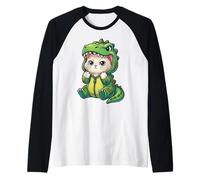 Cute Kitten Dinosaur Costume Funny Monster Kawaii T-rex Dino Raglan Baseball Tee