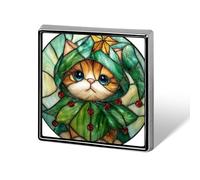 Cute Kitten Dressed As A Christmas Tree Unisex Brooches & Pins Square Lightweight Lapel Badge Jewelry for Clothing Shawl Hat