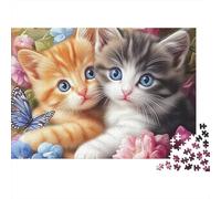 Cute Kitten Duo 1000 Piece Mental Stimulation Puzzle for Adults Two Sweet Kittens in Flower Garden Premium Sturdy Challenging Stress Relief 38x26cm/1000pcs
