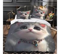 Cute kitten eyes 3D Print 3-Piece Quilt Cover Digital art style Bed Cover Set Microfiber Concealed Zipper Ultra Soft Plush for Toddlers Kids Adults Double（200x200cm）