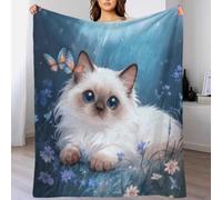 Cute Kitten Fleece Throw Blanket for Couch Sofa Bed All Season Wildflower Meadow Pattern Blanket Soft Warm Cozy Flannel for Couple Wife Husband 60x80inch(150x200cm)