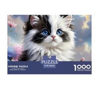 Cute Kitten Flowers Impossible Hard Difficult Challenging 1000 Piece Puzzle - Ragdoll Kitten Flower Field for Adults Decompression Great Gift Idea38x26cm/1000pcs