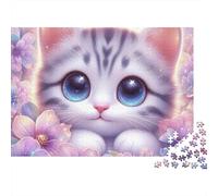 Cute Kitten Flowers Jigsaw Puzzle Beasts 1000 Pieces Extra-thick Cardboard Premium for Adults Kids Hard Gift Puzzle 38x26cm/1000pcs