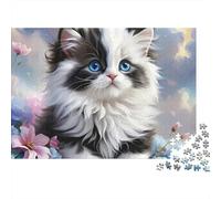 Cute Kitten Flowers Jigsaw Puzzle Beasts 1000 Pieces Premium Cardstock for Couples Travel Activity Learning Puzzle Puzzle 38x26cm/1000pcs