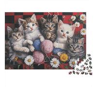 Cute Kitten Group 1000 Pieces Kittens & Yarn Recycled Cardboard Puzzle for Rainy Day Indoor Activity Family Game Night Senior Citizens Senior Centre Activity Gift 38x26cm/1000pcs