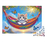 Cute Kitten Hammock 1000 Pieces Puzzle ForAdults Kids Colorful Kitten Hammock Butterfly Home Decoration Educational Game Gifts Puzzles for Adults Jigsaw Puzzles for Adults 38x26cm/1000pcs