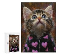 Cute Kitten in Heart Jumpsuit Puzzle 1000 Teile Schwer Puzzle Spielzeug Lernspiel Impossible Herausforderungsspielzeug Für Erwachsene Kinder 300 PCS