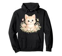 Cute Kitten Kawaii Cat Floral Pastel Kitty Butterfly Pullover Hoodie