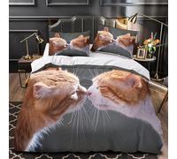 Cute Kitten King Size Duvet Cover Set Pet Bedding Double Bed Set 3D Print Soft Comfort Microfiber Quilt Cover 220x230 cm with Zipper Closure and 2 Pillowcases j.2482