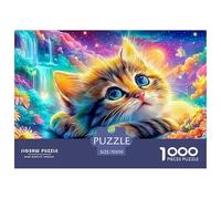 Cute Kitten Lies by Waterfall in Vibrant Garden 1000-Piece Jigsaw Puzzle Cute Pet Cat Brain Training for Adults & Kids 70x50cm/1000pcs