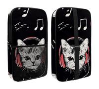 Cute Kitten Listening to Music Pickleball Paddle Cover with Mesh Pocket for Accessories, Fits 2 Paddles and 4balls