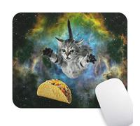 Cute Kitten Mouse Pad Funny Design, Curious Cat Flying Through Space Reaching for a Taco in Galaxy Space Hilarious Mouse Pads