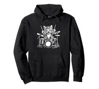 Cute Kitten Playing Drums Rock Music Band Pullover Hoodie