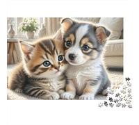 Cute Kitten Puppy 1000pc Jigsaw Puzzle for Adults Lovely Kitten And Puppy Cuddling at Home Premium Sturdy Vibrant Challenging Stress Relief Family Game 70x50cm/1000pcs