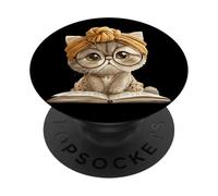 Cute Kitten Reading Book Lover Cat Animal Graphic Baby Open PopSockets Adhesive PopGrip