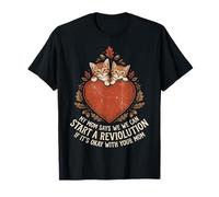 Cute Kitten Revolution Heart Autumn Illustration T-Shirt