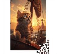 Cute Kitten Sailing Ship 1000-Piece Puzzle for Adults, 38x26cm/1000pcs; Smooth White Cardboard Pieces; for Anyone Who Enjoys Detailed Challenges