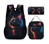 Cute Kitten School Bag with Lunch Box Pencil Case for Kids 10-12 Years, Animal Cat Print School Bag 3 Piece Set Year 5 for Girls Outdoor Learning Family Trips and Weekend Adventures
