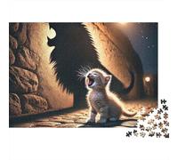 Cute Kitten Shadow 1000 Piece Jigsaw Puzzles Kitten Howling at Shadow Adults Aged 12 And Above Educational Games Beautiful Decoration Challenge High Difficulty Male And Female Birthday 38x26cm