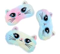 Cute Kitten Sleep Mask for Kids, 3 PCS Big Eyes Cat Plush Eye Cover for Girls, Soft and Comfortable Sleeping Blindfold for Pajama Party, Travel, Home Use
