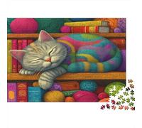 Cute Kitten Sleeping on Bookshelf 38x26cm/1000pcs Erwachsenenpuzzle - Colorful Books Erwachsenenpuzzle DIY-Puzzlespielzeug