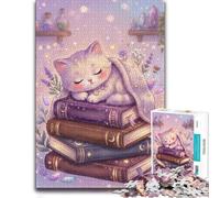Cute Kitten Sleeping on Magic Books Jigsaw Puzzle for Adults, 1000 Pieces | Visual matching and sorting: a clear section-by-section approach alone or together.