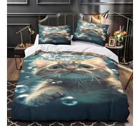 Cute kitten swimming 3D Digital Print Duvet Insert Cover 3pc Premium Microfibre Light Underwater fantasy scene Quilt Cover 2 Pillowcases Concealed Zipper Bedroom Decor Teens Young Adults (135x200cm)
