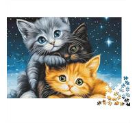 Cute Kitten Trio 1000-Piece Adults Jigsaw Puzzle Three Cute Kittens Stacked Under Starry Sky Premium Sturdy Vibrant Challenging Stress Relief 70x50cm/1000pcs