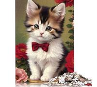 Cute Kitten Wearing A Bow Jigsaw Puzzles For Adults 500 Piece Jigsaws Puzzles 500 Piece Puzzles For Adults Puzzle Games Toys Gift for 500pcs (52x38cm)